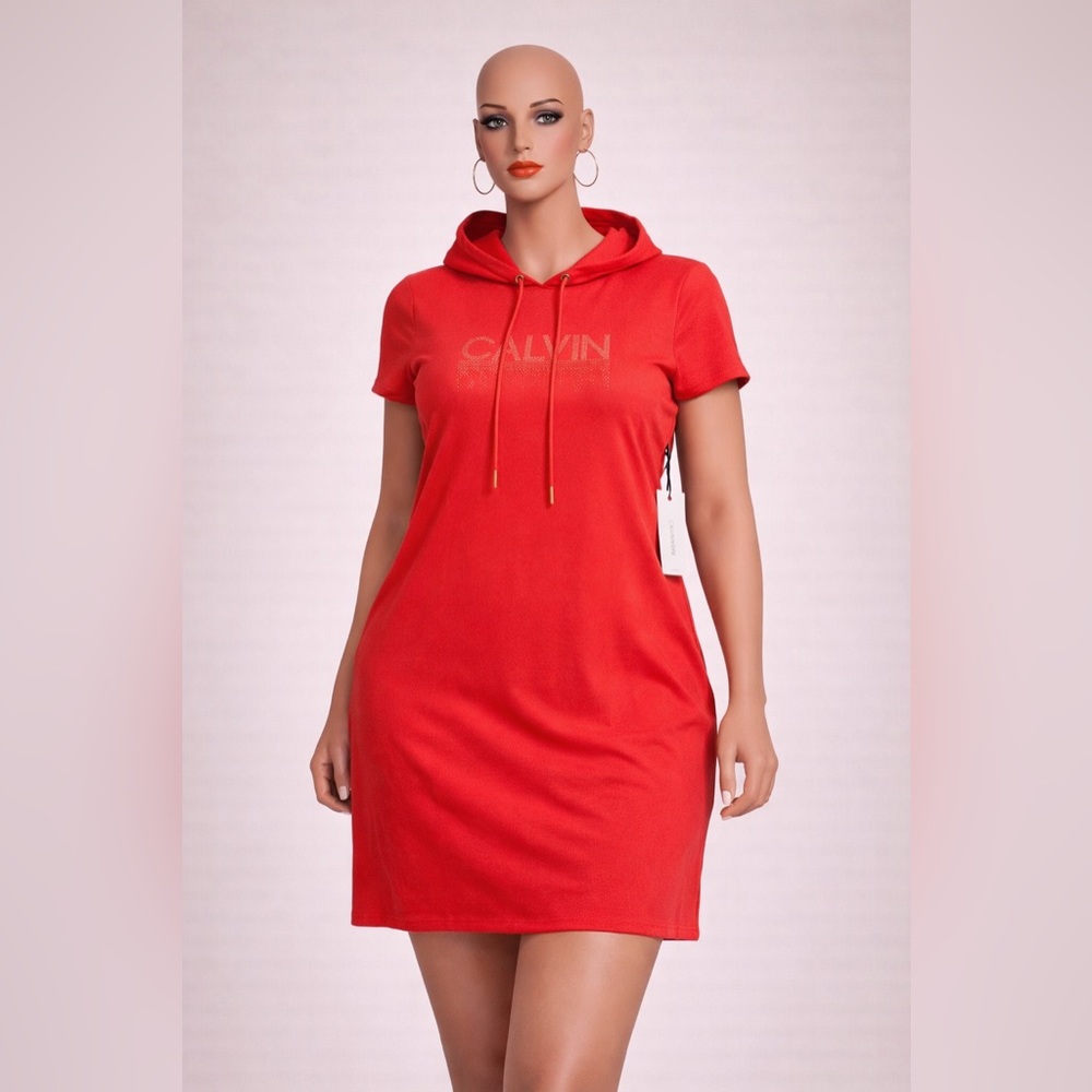 Calvin Klein Vibrant Red Hoodie Dress